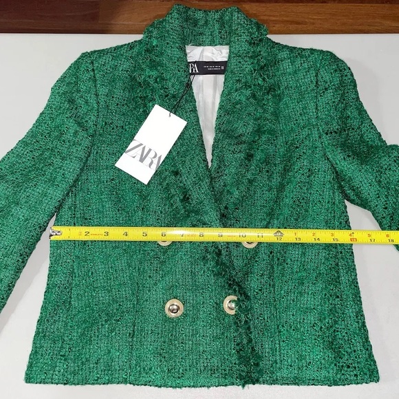 🆕(NWT) ZARA Bloggers Fav Green Tweed Double Breasted Cropped Blazer. Size XS - Picture 12 of 16